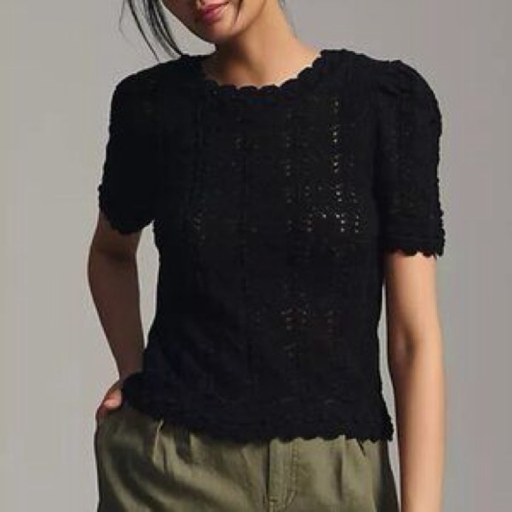 Anthropologie Crochet Knit Top – Black | Size XL | Pre-Owned / Good